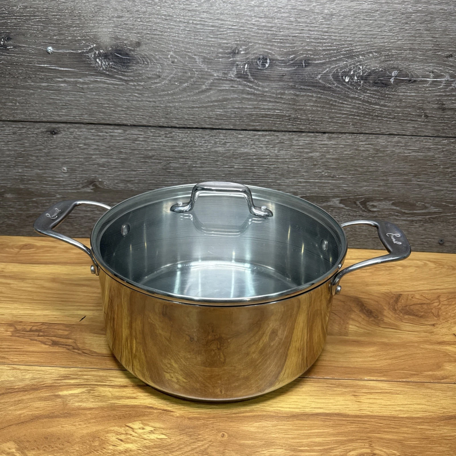 All-Clad Emeril 6 Qt Quart Stock Pot Copper Core Stainless Steel With Clear Lid