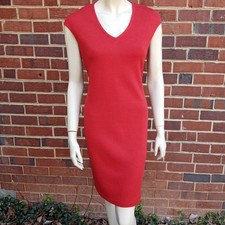 St John Red Wool Knit Cap Sleeve Sheath Dress Size 8