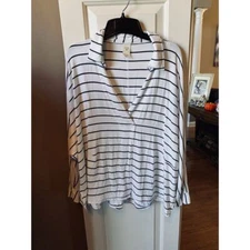 We The Free White Striped Oversized Shirt V Neck Size Small