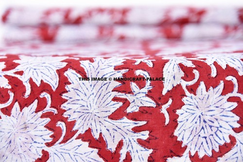 Indian Cotton Fabric Hand Block Floral Print Dress Apparel Boho Fabric 2.5 Yard - Picture 2 of 3