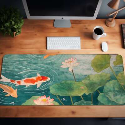 Serene Koi Pond Graphic XL Desk Mat Mouse Pad, Choose from 3 Sizes