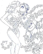 POISON IVY & ROBIN POISON KISS ORIGINAL COMIC ART 2 ON CARD STOCK
