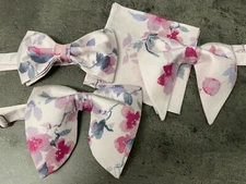 Custom Mens Bow Tie Handkerchief 70's Oversized Vintage Style Pink Floral