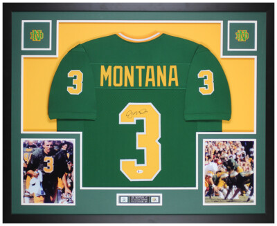 Joe Montana Autographed Framed Green Notre Dame Jersey Auto Beckett COA 