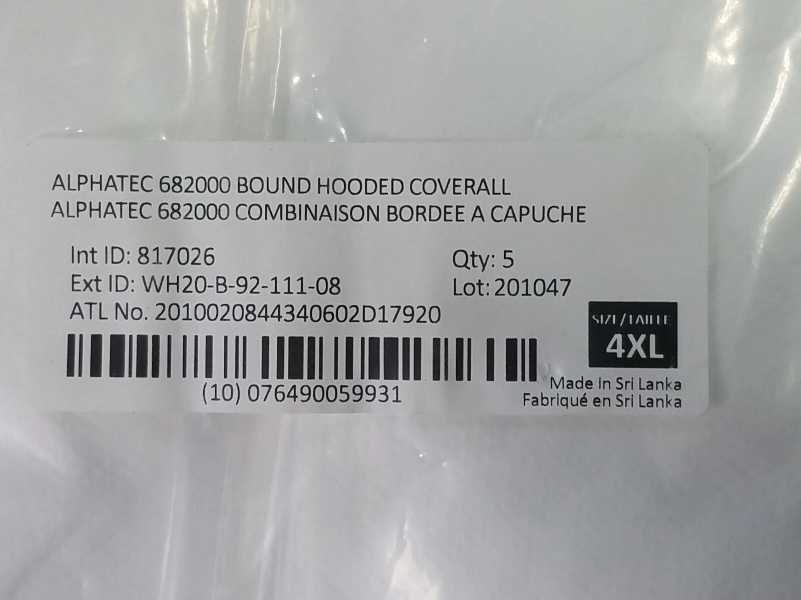 Ansell Alphatec MICROCHEM 68-2000 Hooded Coveralls Model 111 - 4XL, 5 PACK - NEW - product detail image 3