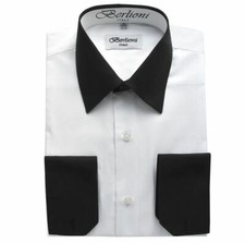 BERLIONI MEN'S ITALY DRESS SHIRT TWO TONE SHIRT FRENCH CONVERTIBLE CUFF PENGUIN