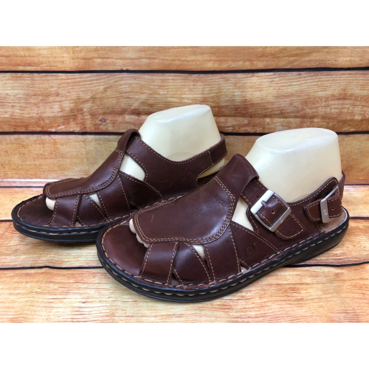 Born Brown Leather Fisherman Sandals B6249 Womens 9 40.5 5h73