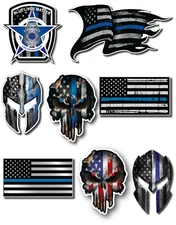 8 3M Thin Blue Line Decal Sticker Truck Skull Molon Labe American Flag Police