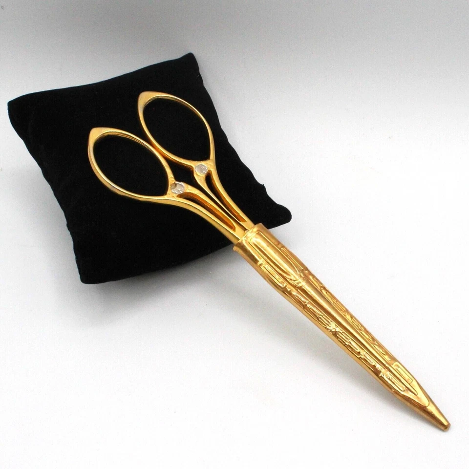 Wasa Solingen 6″ Embroidery Scissors Gold Plated w/ Case Germany - Image 2 of 4