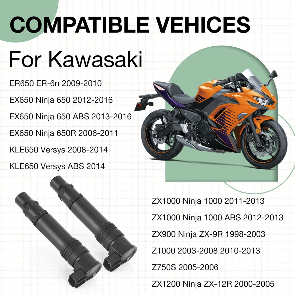 2 bobinas de encendido para Kawasaki Versys 650 KLE650 2008 2009 2010 2011 2012 2013-14 Foto 4 de 4