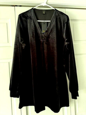 Black Velvet Long Sleeve Popover Tunic by Seta T.; Size Large; NWT