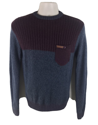 SOULSTAR Men's Sweater Gray & Burgundy Pullover Wool Crewneck SZ S/P
