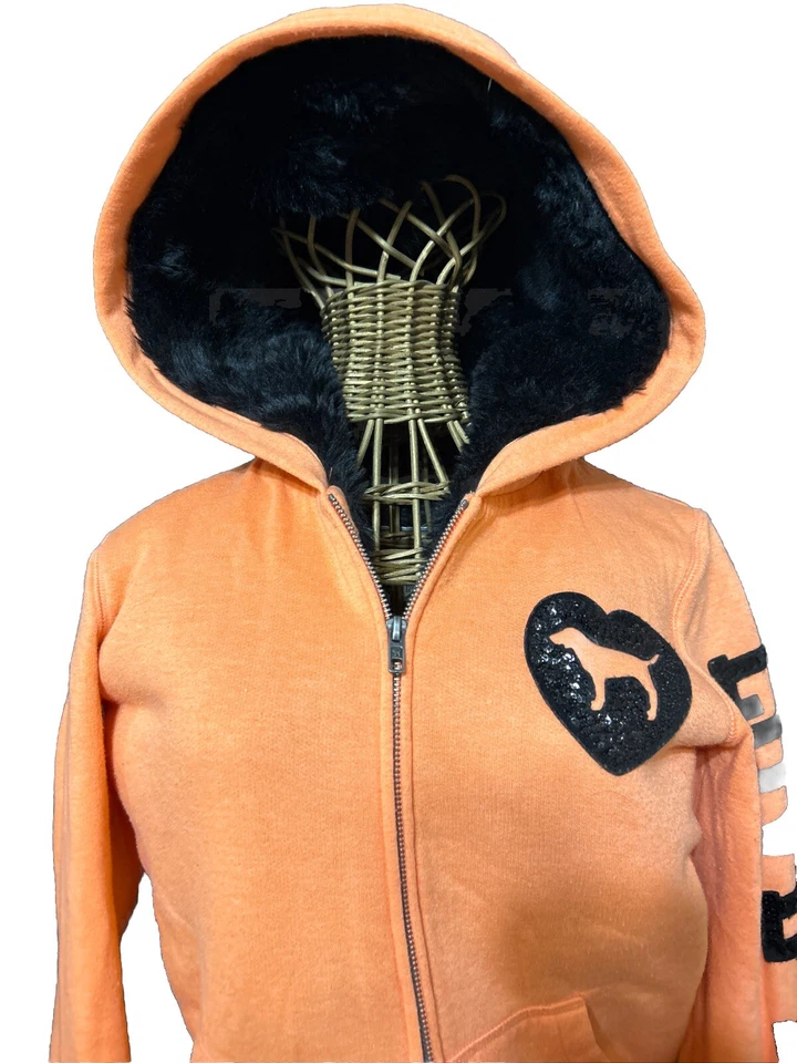 Abrigo Y2k Victoria Secret Rosa Edición Limitada De Colección Perro Bling Piel Forrado Naranja Talla XS Foto 2 de 4