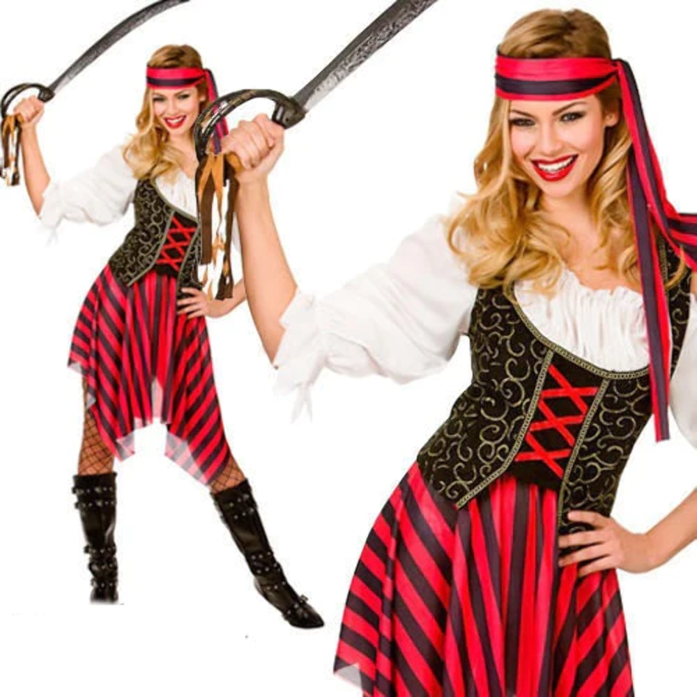 fancy dress pirate ladies Costume High Seas Caribbean Wench Size 6-28 Outfit makydo