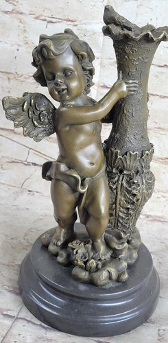 12" AUGUSTE MOREAU QUERUBÍN ÁNGEL BRONCE ESCULTURA ESTATUA DECORACIÓN - Imagen 8 de 10