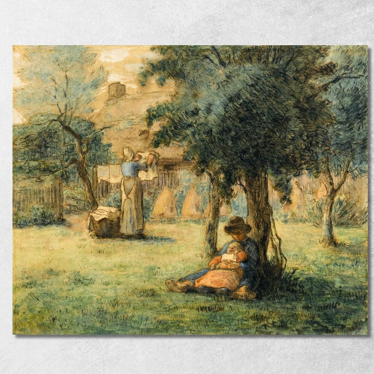 Mujer Tendiendo Su Ropa Sucia Jean-François Millet, jfm16 cuadro en lienzo