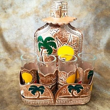 Republic Dominicana Mama Juana Bottle Shot Glass Leather Tray Set Empty