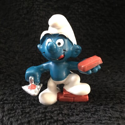 ''Bricklayer'' Smurf PVC Figure - white pants (20148) from 1983