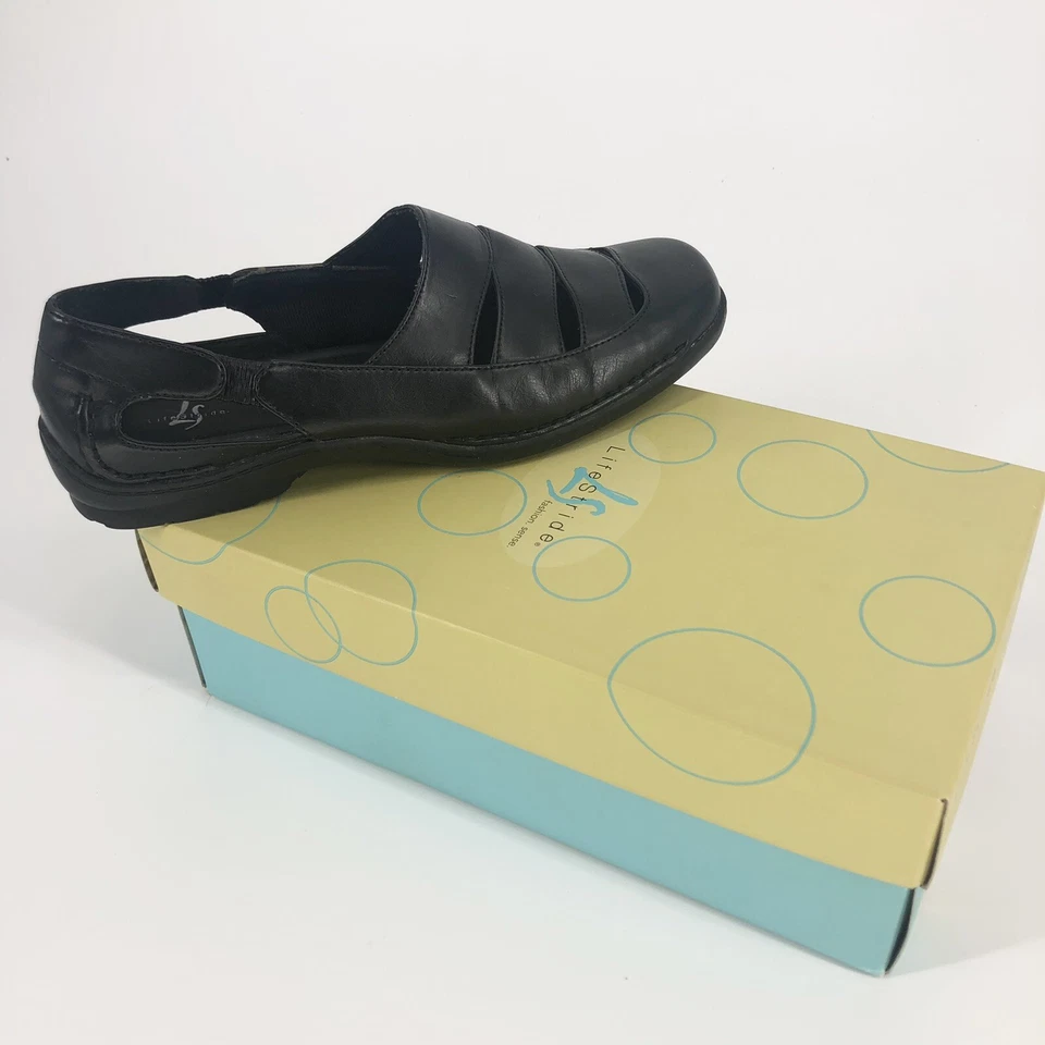 Sandalia mocasín LifeStride para mujer talla 9 de cuero negro cómoda elástica nueva con etiquetas Foto 2 de 4