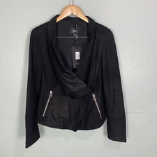 Lamarque Suede Fitted Cowl Neck Jacket Leather Draped Slouchy Black Sz M