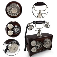 Vintage Old Fashion Rotary Dial Phones Tabletop Wooden Antique Chrome Telephone