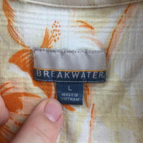 Breakwater Button Up Shirt Mens L Yellow Floral Short Sleeve Collared Pocket - Picture 11 of 15