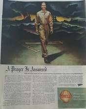 1945 WWII Shell Oil Company Research prayer answered penicillin man crutches ad