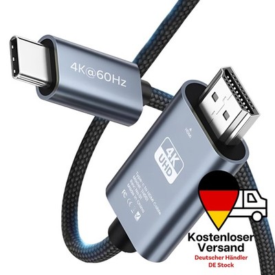 MMOBIEL USB-C zu HDMI Kabel 2 m -4K@60Hz Geflochtenes Thunderbolt 3 HDMI Adapter