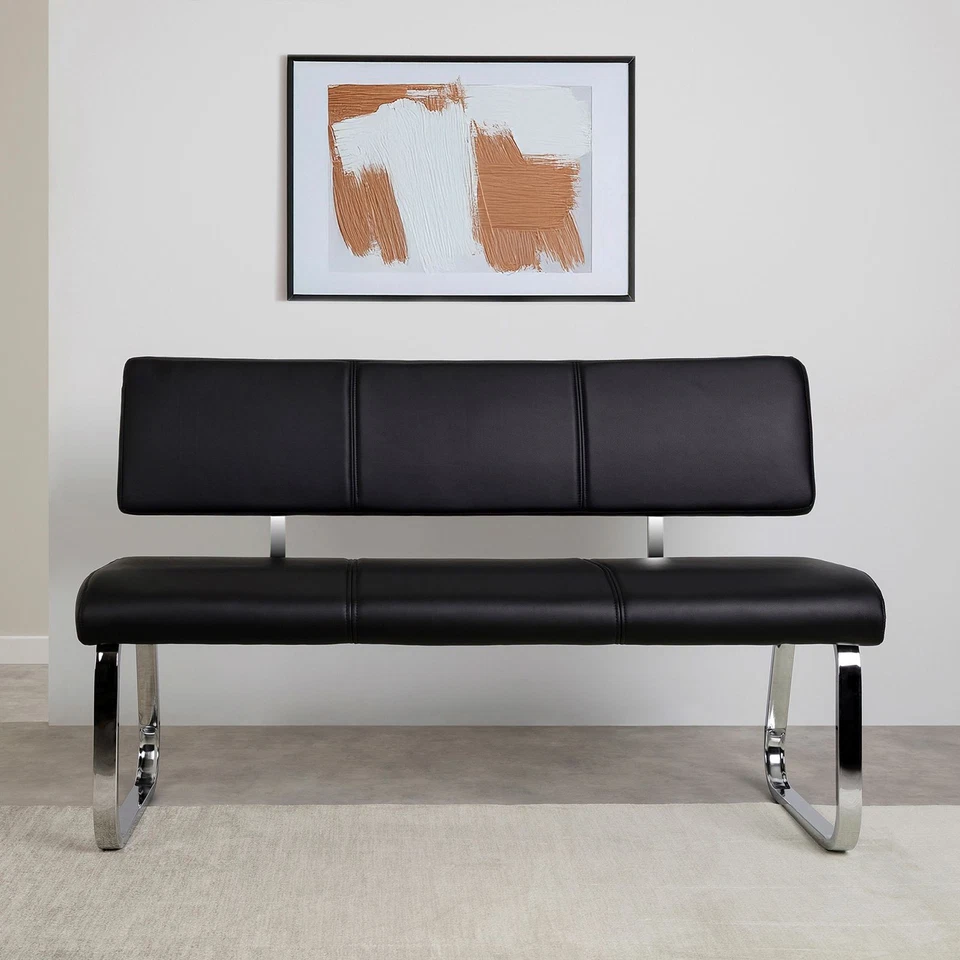 Esszimmerbank Polsterbank Sitzbank mit Rückenlehne Küchenbank Kunstleder schwarz - Bild 2 von 4