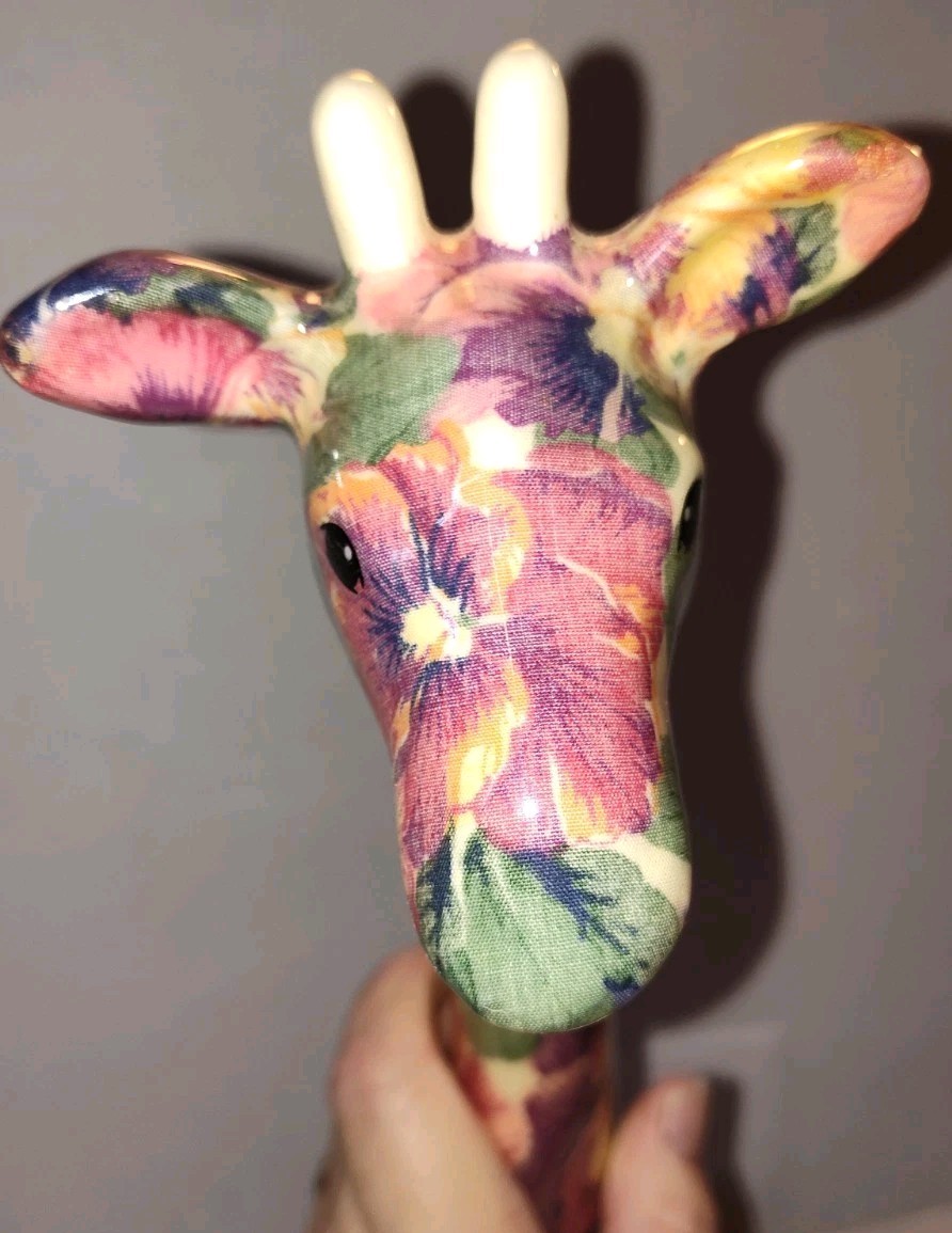 Giraffe Vintage With Pansy's Floral Porcelain Patchwork Statue Figurine 16” Tall