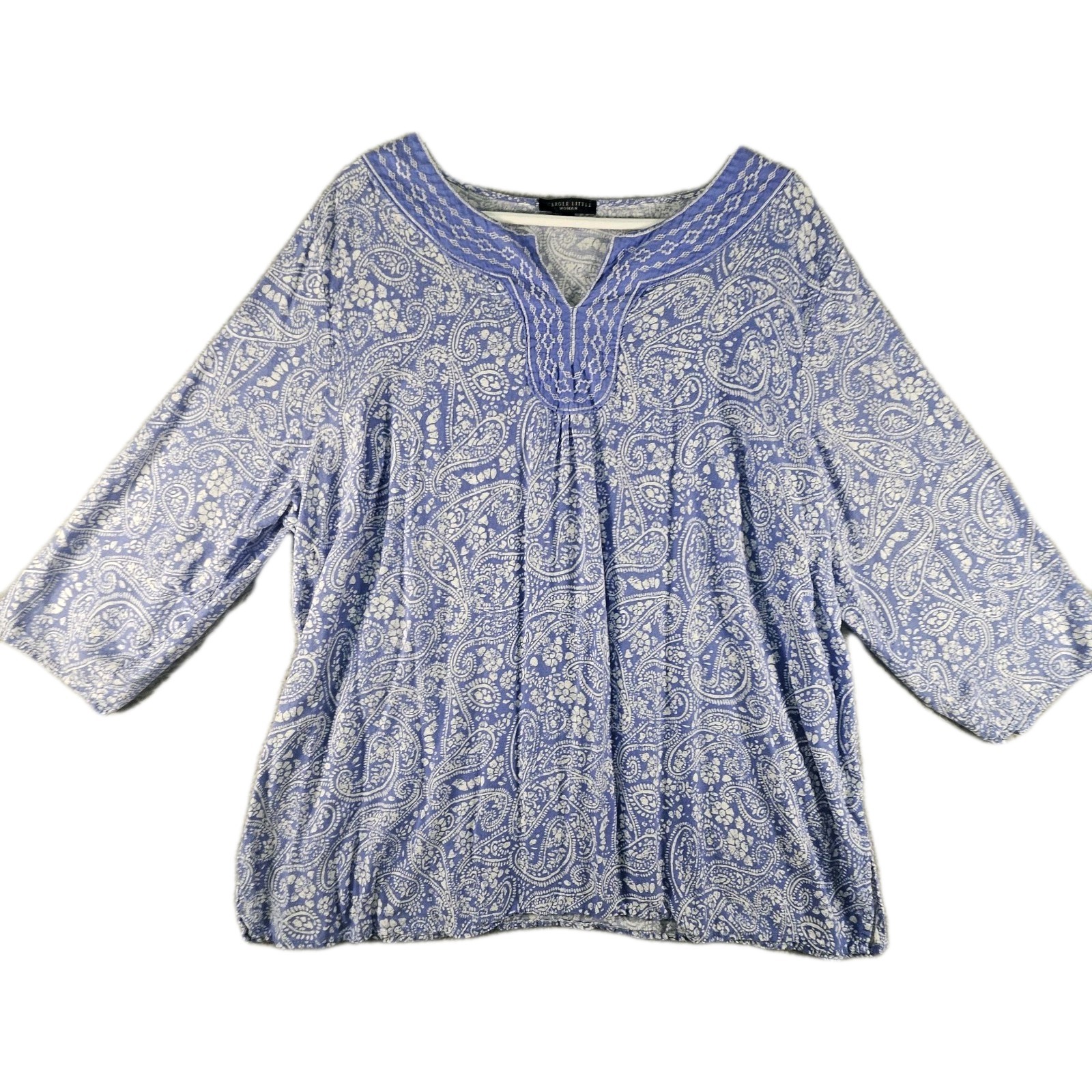 Carole Little Tunic Top Womens 1X Paisley Linen Pullover Artsy Cottage Peasant