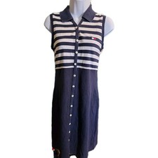 Vintage Tommy Hilfiger Polo Shirt Dress Size Medium Blue Striped nautical golf 