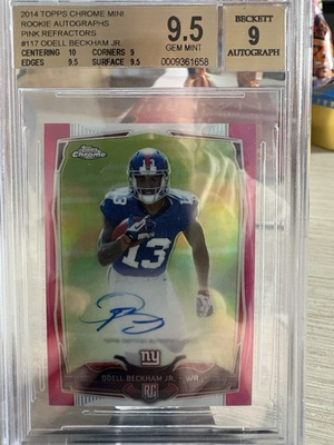 #ad Odell Beckham Jr 2014 Topps Chrome Pink Mini Auto Autograph RC Giant 75 BGS 9.5 $155.00
