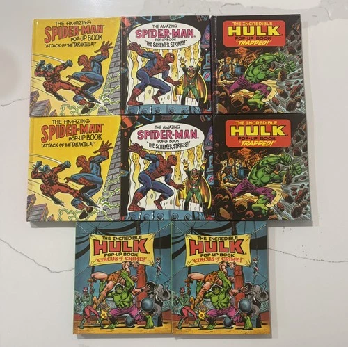 Vintage Marvel Comics Pop Up Books Spider Man & The Incredible Hulk Lot