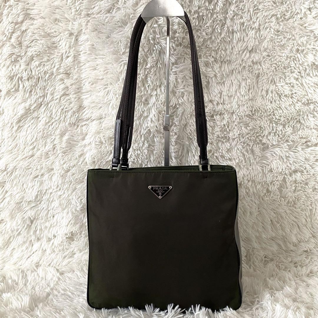 PRADA Nylon Tote Bag Auth Khaki Medium Women Italy 118358 | eBay