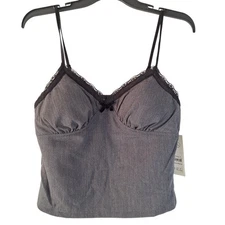 No Boundaries Sweetheart Tank Top Cami Womens Size S Grey With Black Lace Trim 