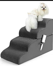 4-Tier Foam Dog Ramp Non-Slip Dog Steps Soft Pet Stairs Ladder for High Sofa Bed