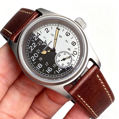 Tandorio Pilot Bronze 36mm Diving ST1701 Mechanical Retro Watch Black White Dial