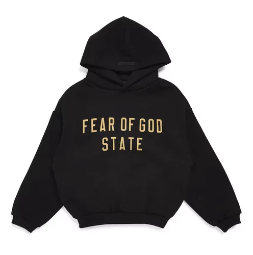 Felpa con cappuccio Fear of God Essentials da uomo State University nera pesante taglia:L