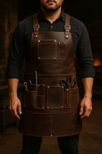 Real Leather Apron with Tool Pockets For Various Job Workers Adjustable Straps
