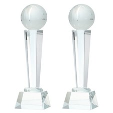 2Pcs 9 x 2.8 Inch Crystal Glass Volleyball Trophy Award with Box, Clear
