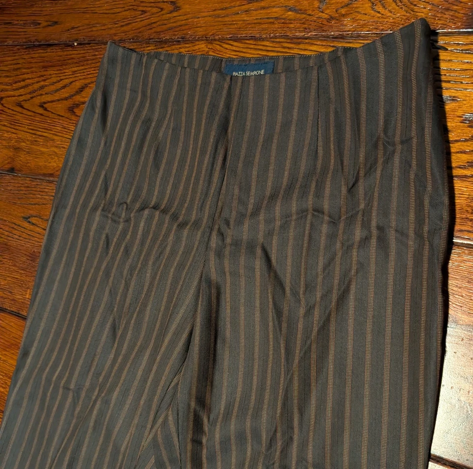 Piazza Sempione 女式羊毛和丝绸混纺棕色条纹正装裤子 IT 44 码 — 第 4/4 张图片