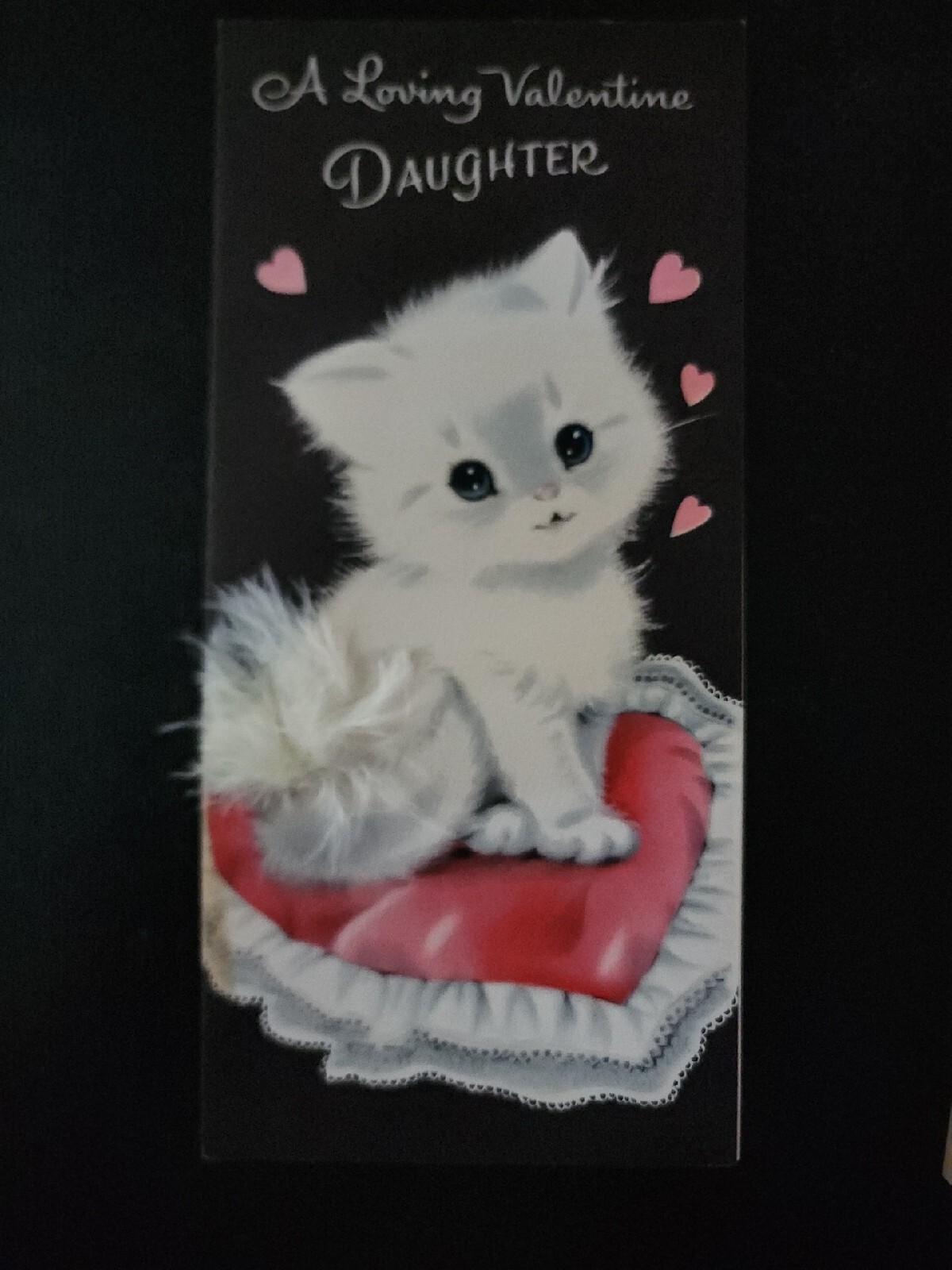 Vtg Norcross Valentine Greeting Card SNOWBALL Kitten Cat Heart Pillow