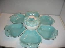 8 Piece Hoenig of California Lazy Susan Pieces Turquoise & White Apples VGC
