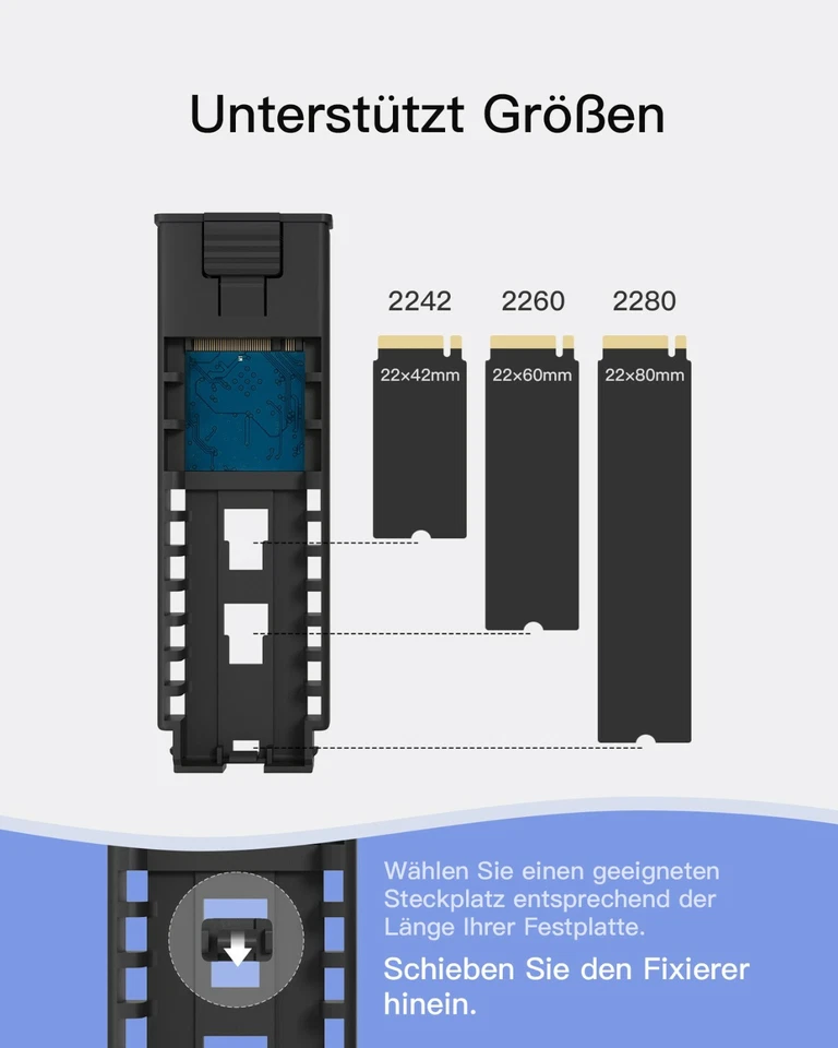 Inateck NVMe M.2 Festplattengehäuse 10 Gbps Übertragung SATA SSD USB C 3.2 GEN 2 - Bild 3 von 4