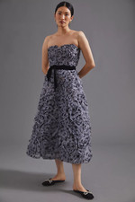 NWT ANTHROPOLOGIE APPLIQUED TULLE STRAPLESS MIDI DRESS- SIZE 8 PETITE