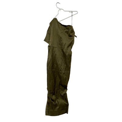 Massimo Dutti Womens Midi Dress S Small Green One Shoulder wrinkle 6667/667 NWT