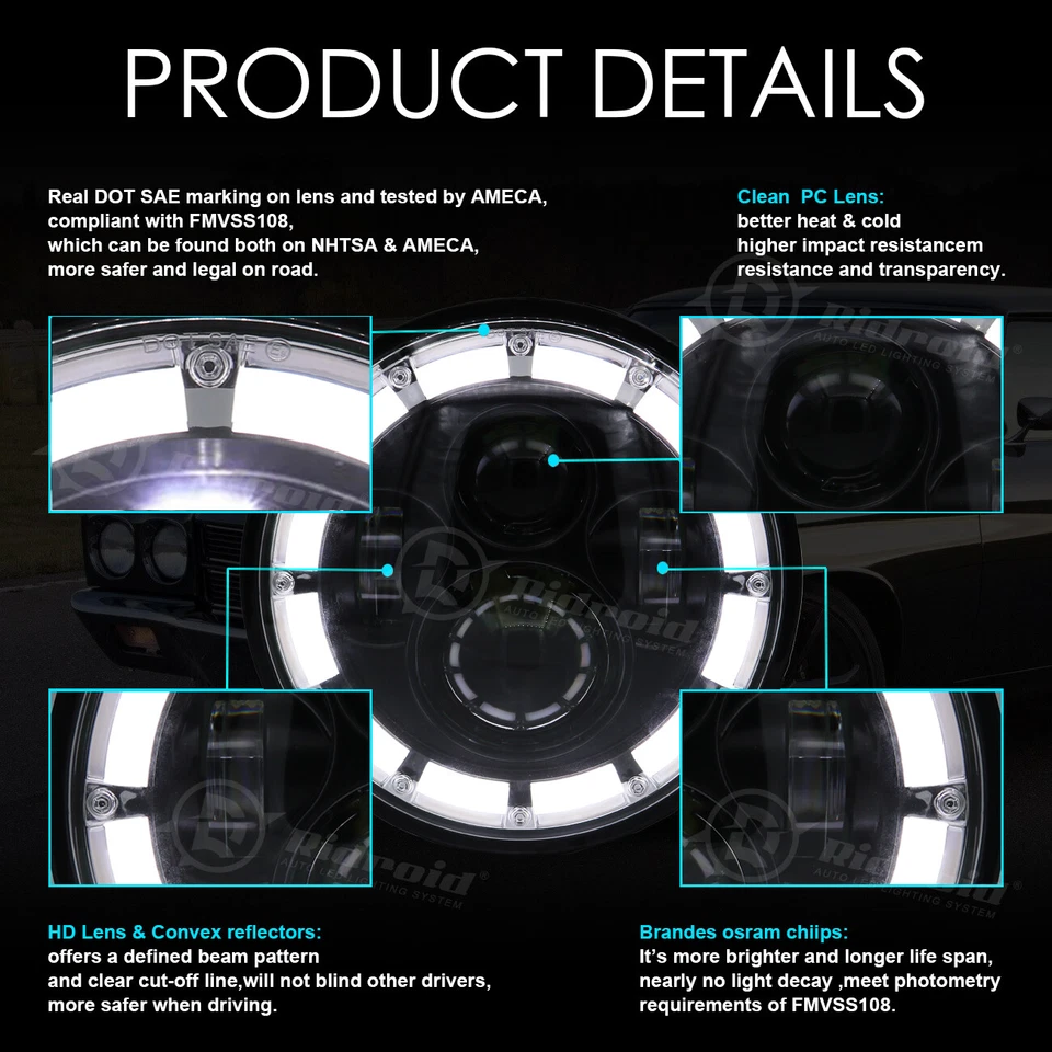 7inch Motorcycle LED Headlight Hi-Lo DRL For Honda Shadow VXL Sabre 110 RVF750R - Image 4 of 4