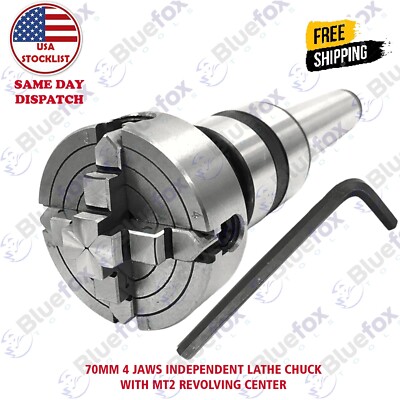 Revolving Center MT 2 Shank M14 X 1+ 4 Jaw Independent 70 mm Lathe Chuck Premium