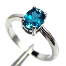 925 Sterling Silver 6 x 8 MM. London Blue Topaz Brand Ring Size 6.25